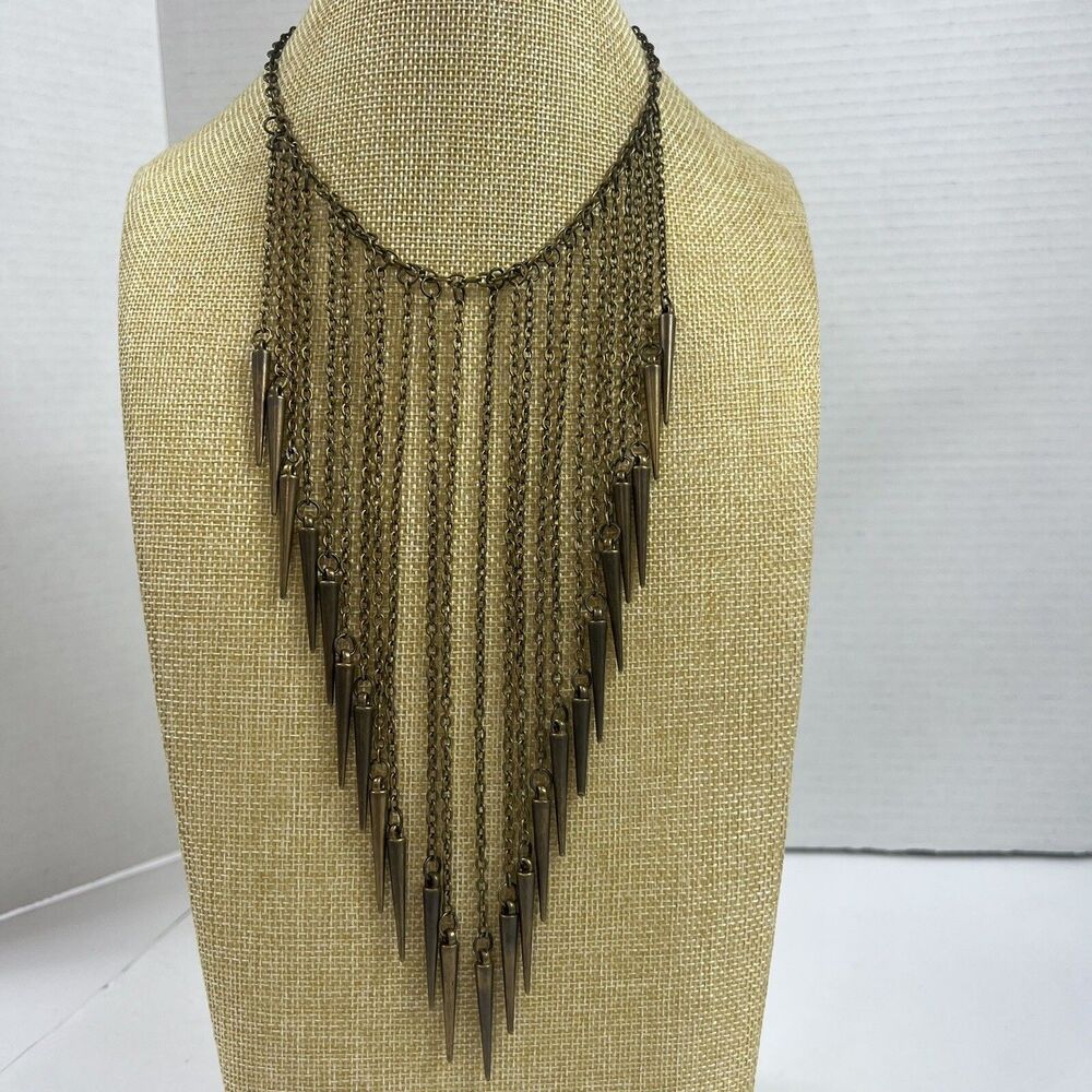 Fringe Necklace Tassel Chain Bronze Metal Chain Bullet Grunge Goth Vibes